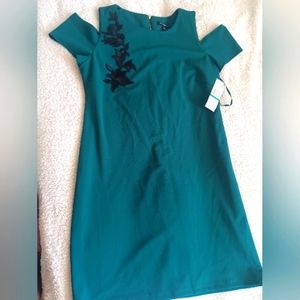 Emerald Green Dress with Black Applique